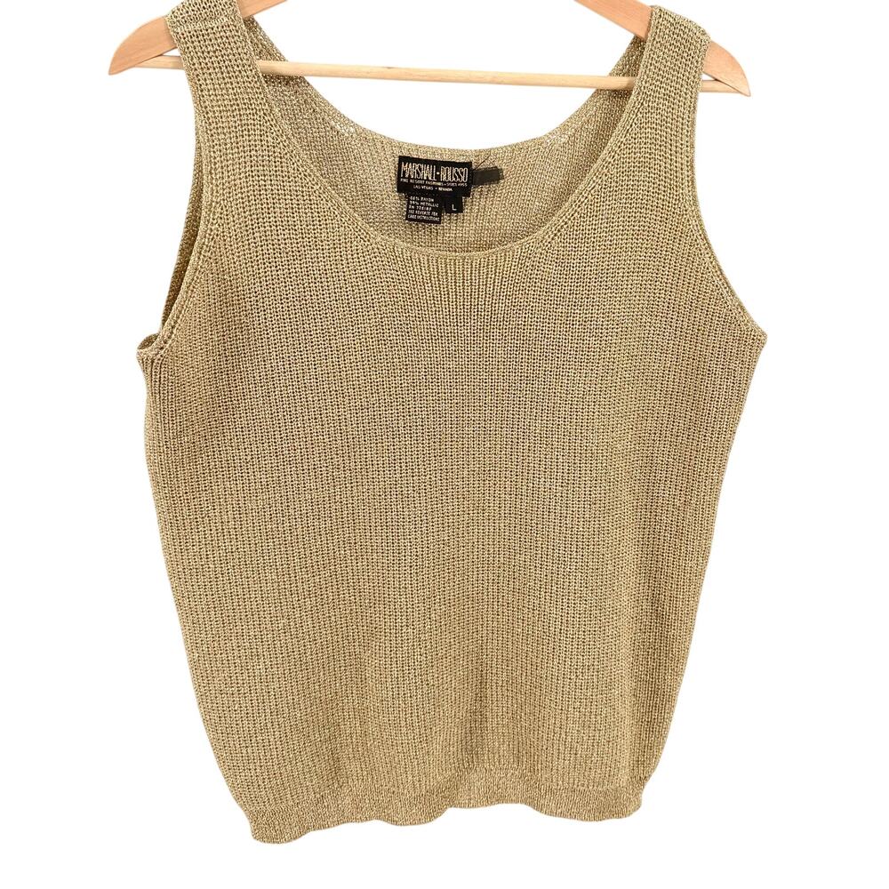 Vintage 90s Marshall Rousso Las Vegas Gold Metallic Sleeveless Sweater Top